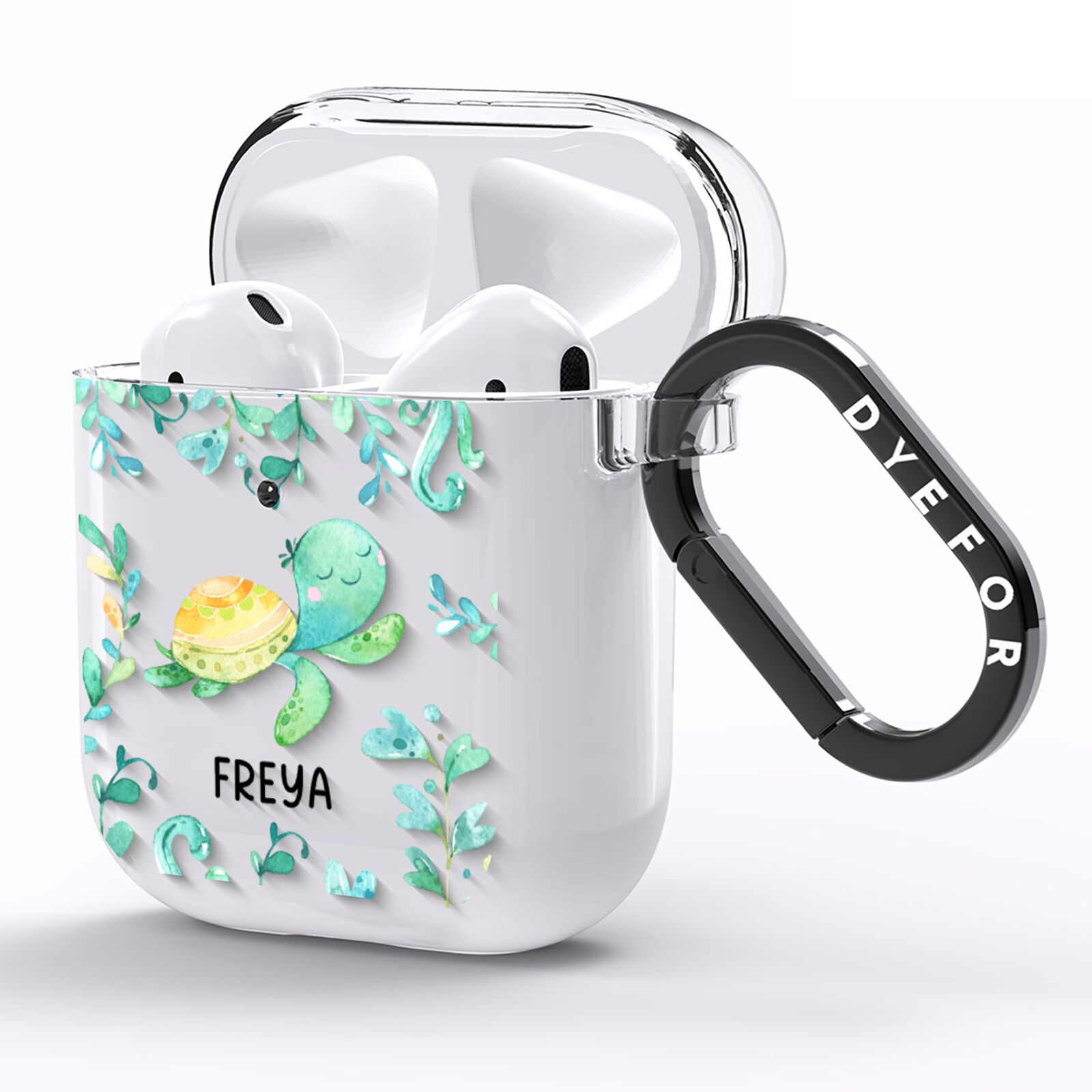 Personalised Green Turtle AirPods Clear Case Side Image
