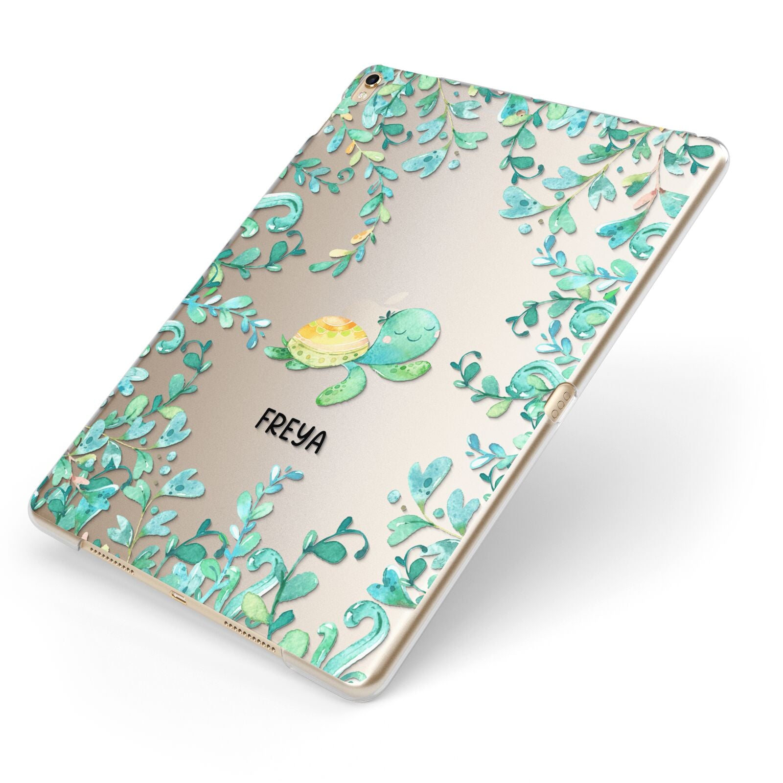 Personalised Green Turtle Apple iPad Case on Gold iPad Side View