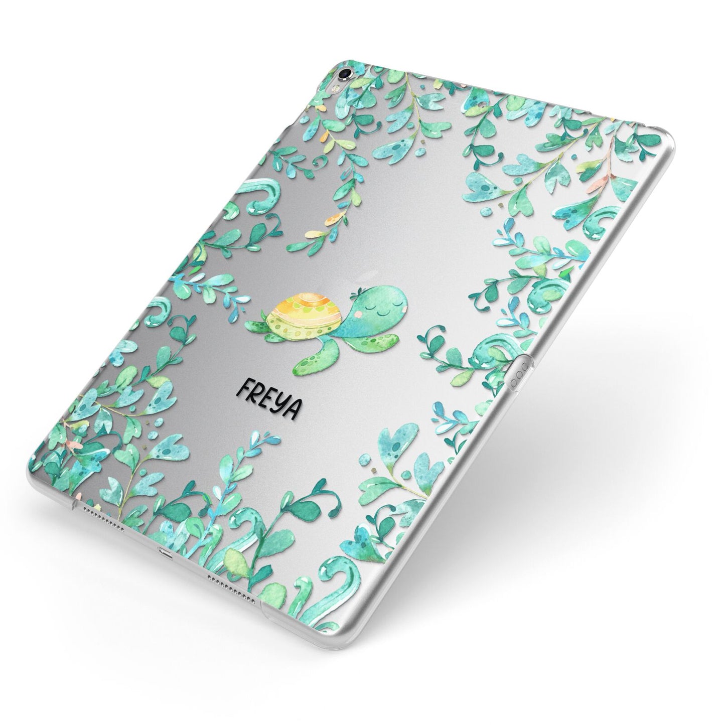 Personalised Green Turtle Apple iPad Case on Silver iPad Side View