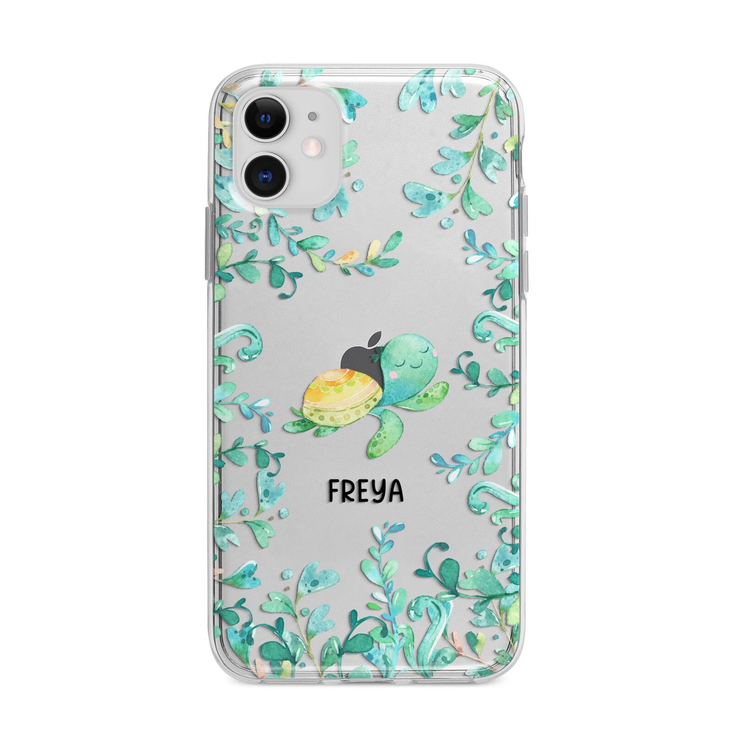 Personalised Green Turtle Apple iPhone 11 in White with Bumper Case