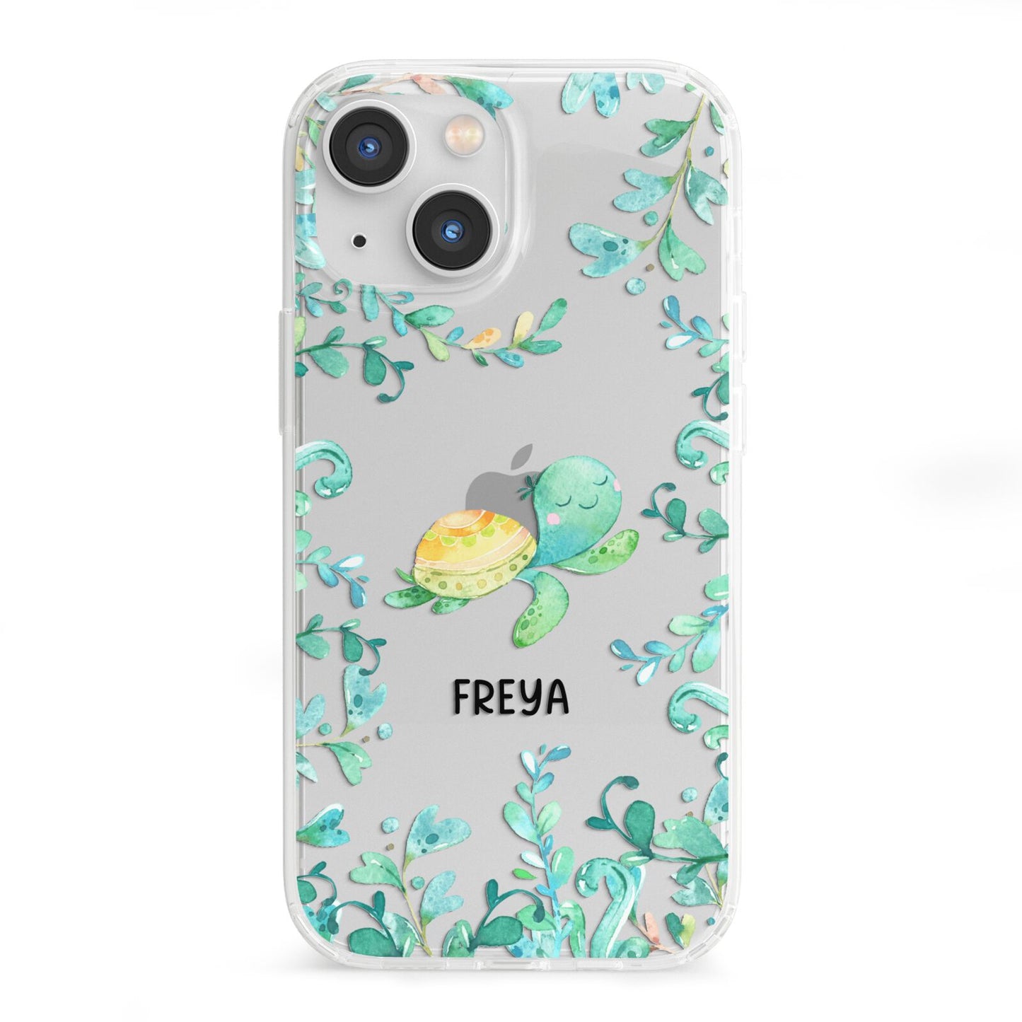Personalised Green Turtle iPhone 13 Mini Clear Bumper Case