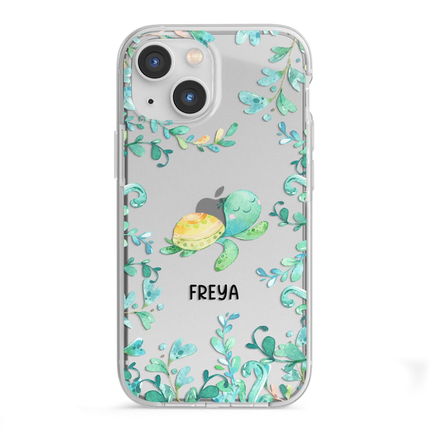 Personalised Green Turtle iPhone 13 Mini TPU Impact Case with White Edges
