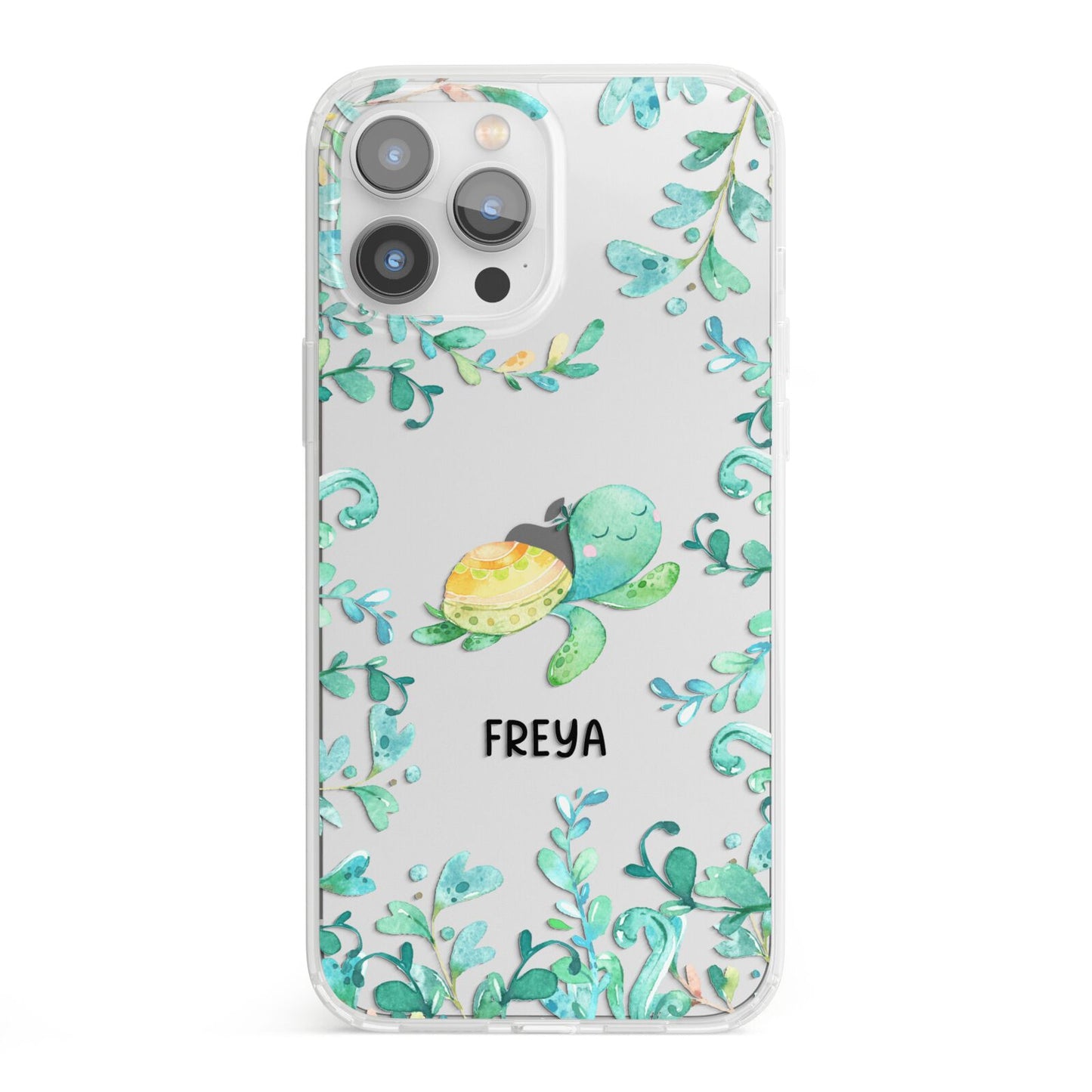 Personalised Green Turtle iPhone 13 Pro Max Clear Bumper Case