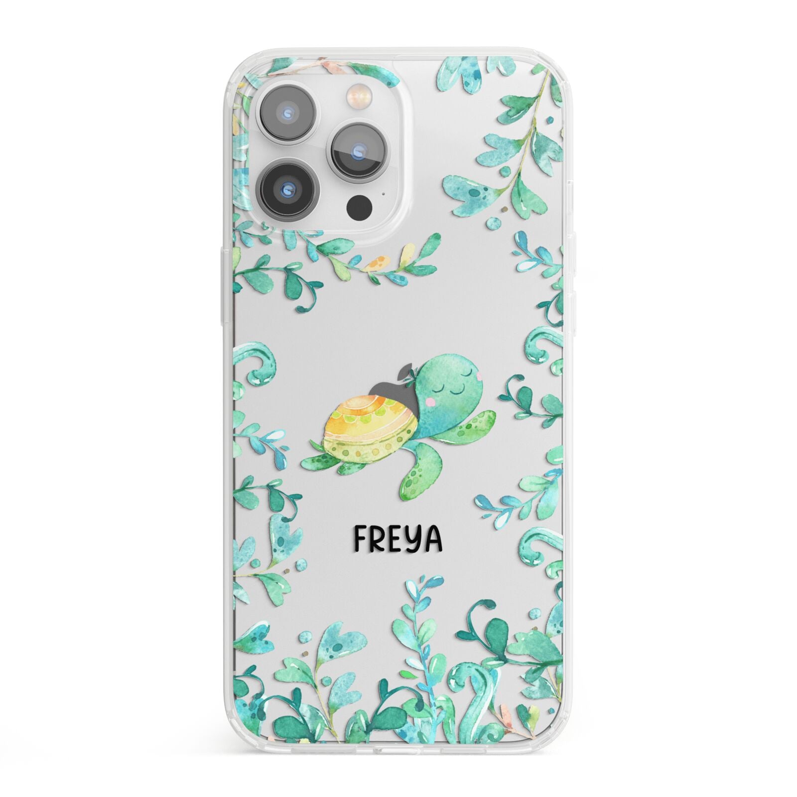 Personalised Green Turtle iPhone 13 Pro Max Clear Bumper Case