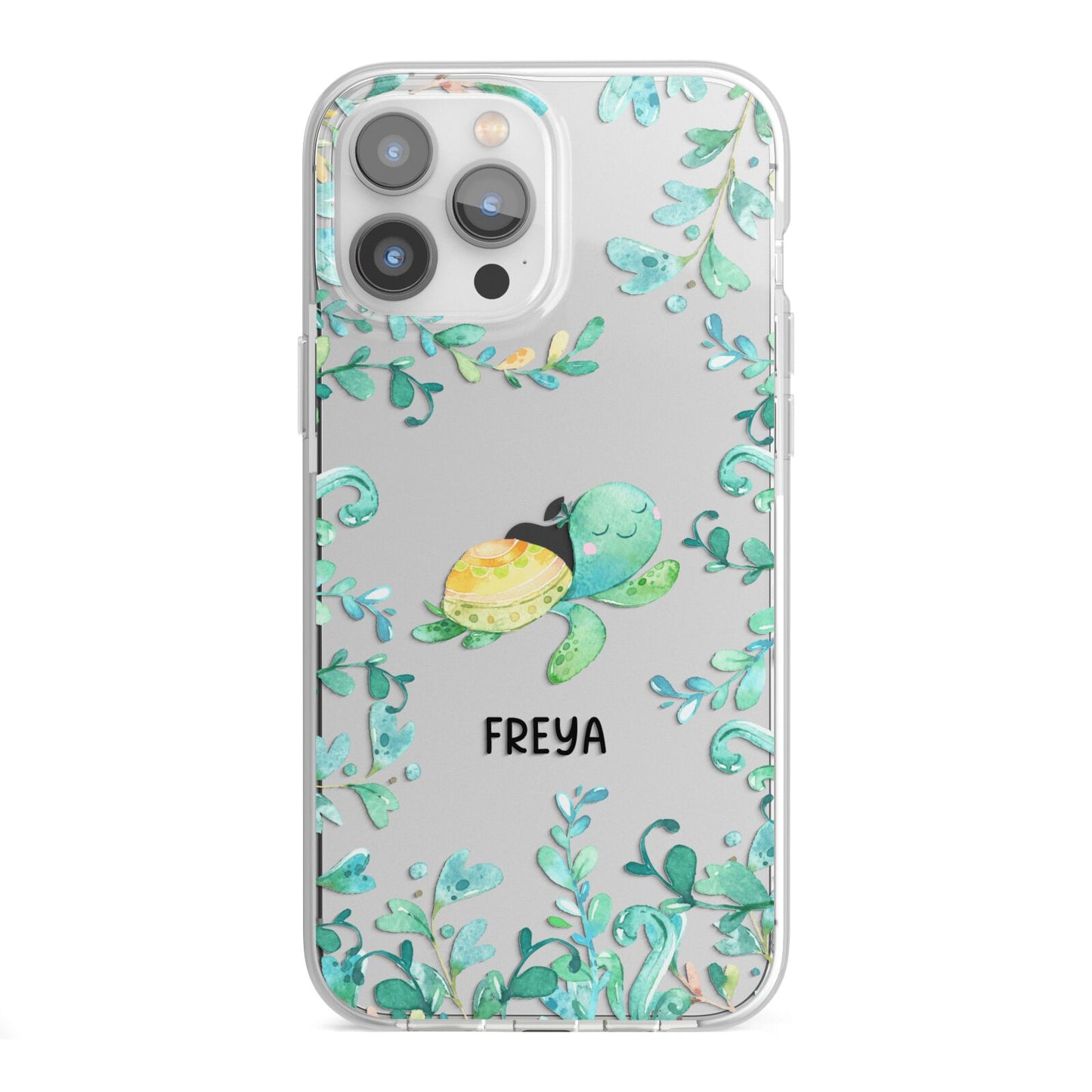 Personalised Green Turtle iPhone 13 Pro Max TPU Impact Case with White Edges