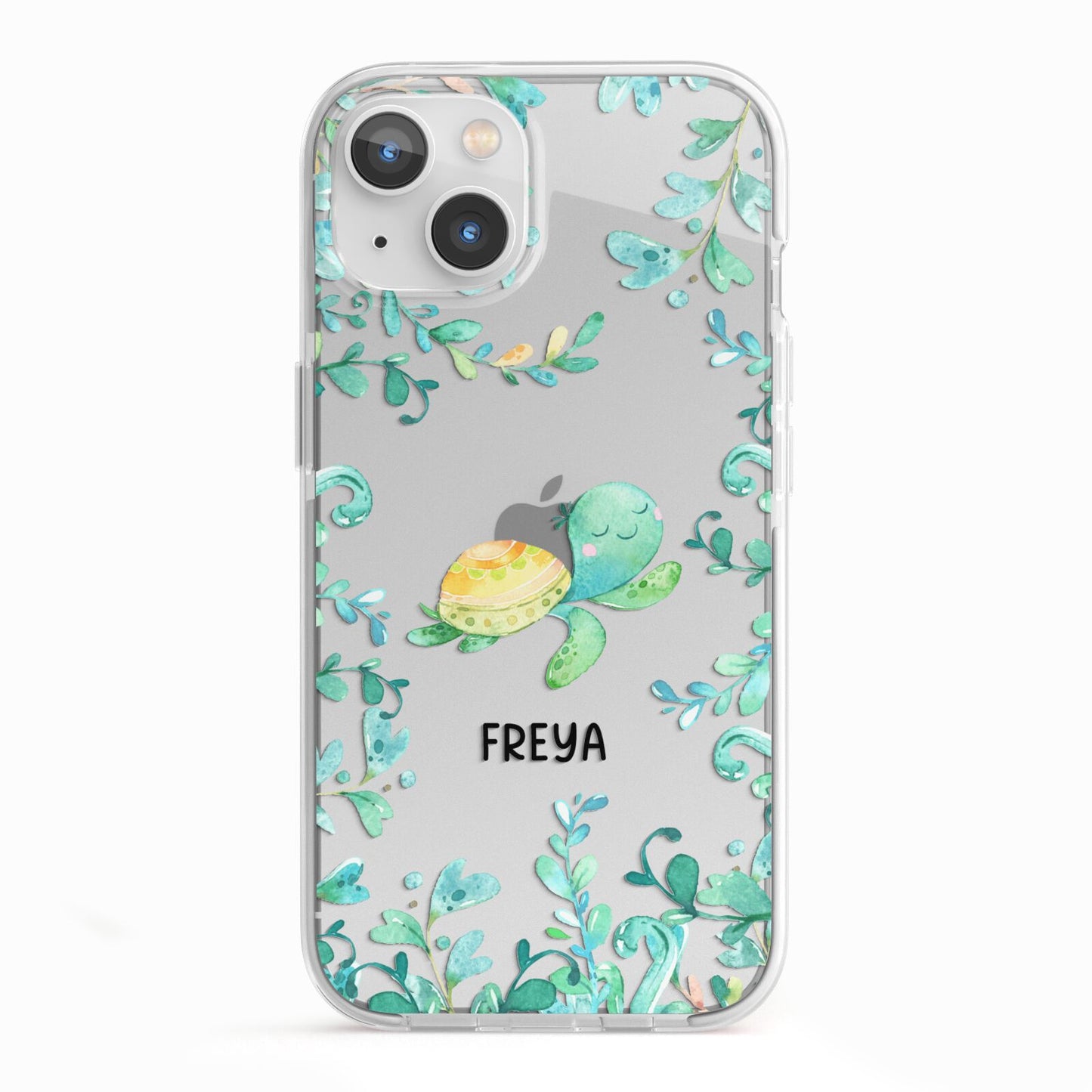 Personalised Green Turtle iPhone 13 TPU Impact Case with White Edges