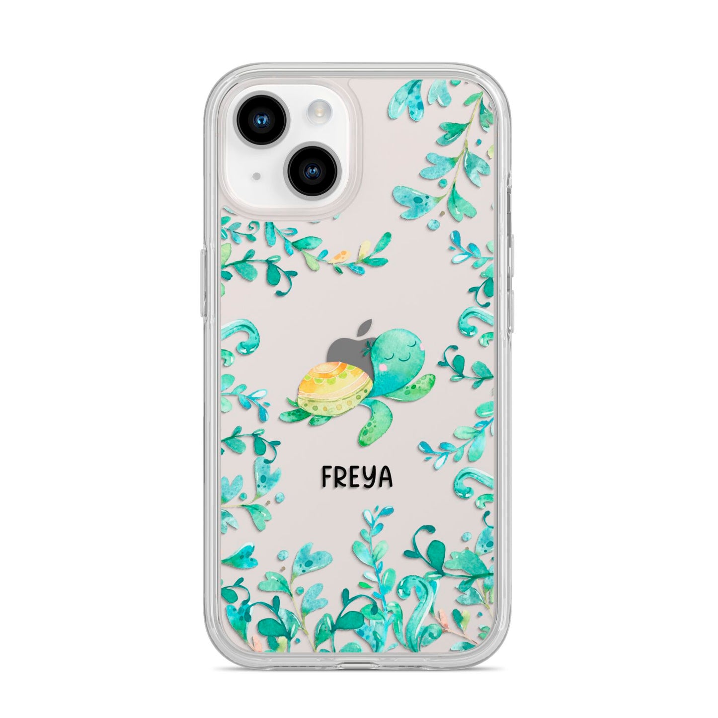 Personalised Green Turtle iPhone 14 Clear Tough Case Starlight