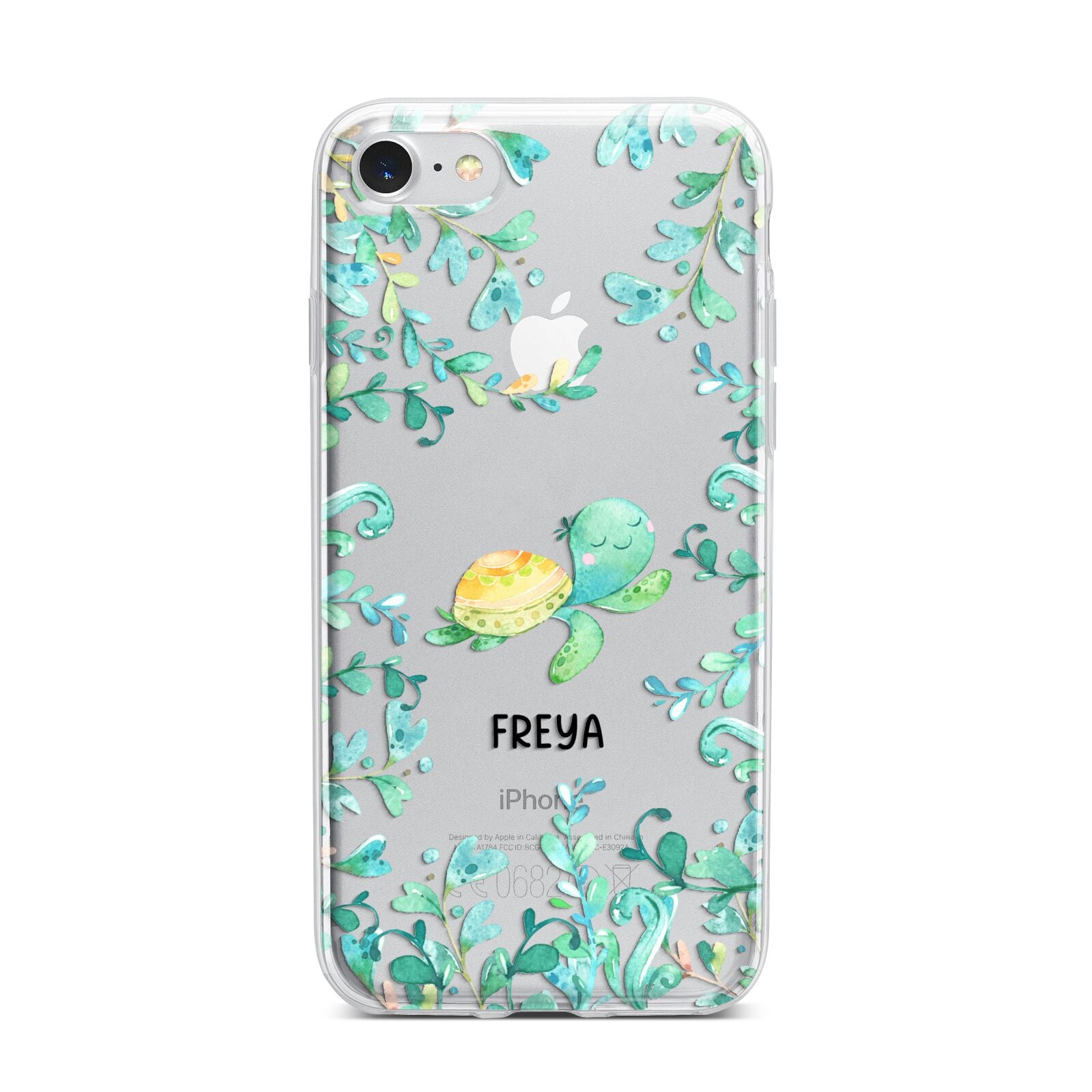 Personalised Green Turtle iPhone 7 Bumper Case on Silver iPhone