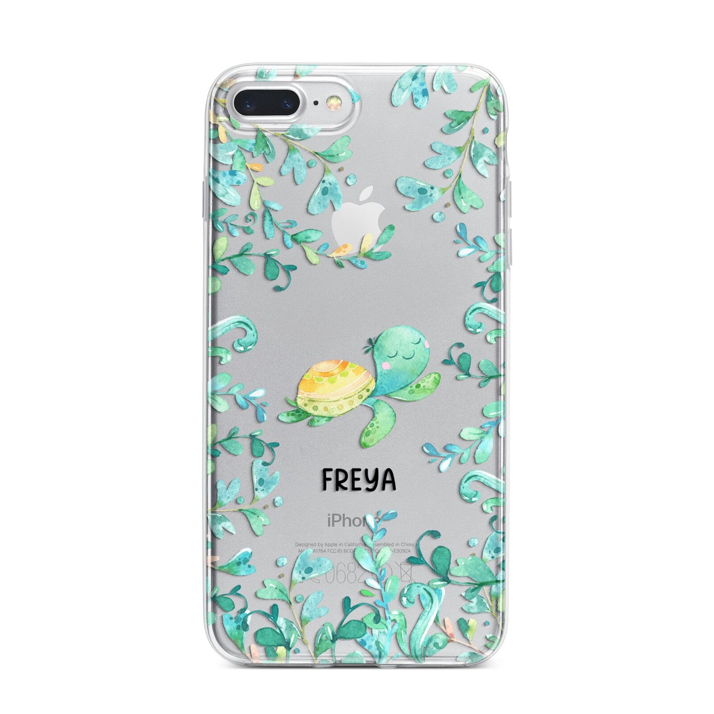 Personalised Green Turtle iPhone 7 Plus Bumper Case on Silver iPhone