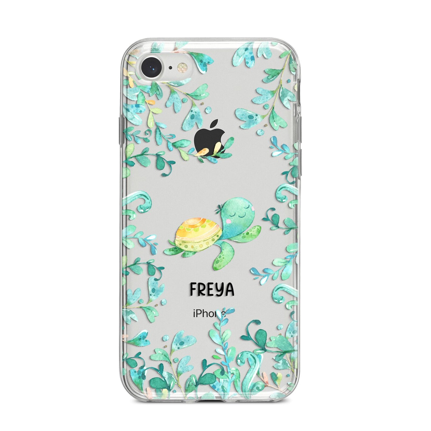 Personalised Green Turtle iPhone 8 Bumper Case on Silver iPhone