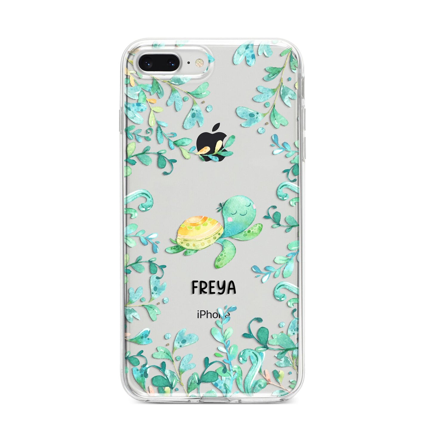 Personalised Green Turtle iPhone 8 Plus Bumper Case on Silver iPhone