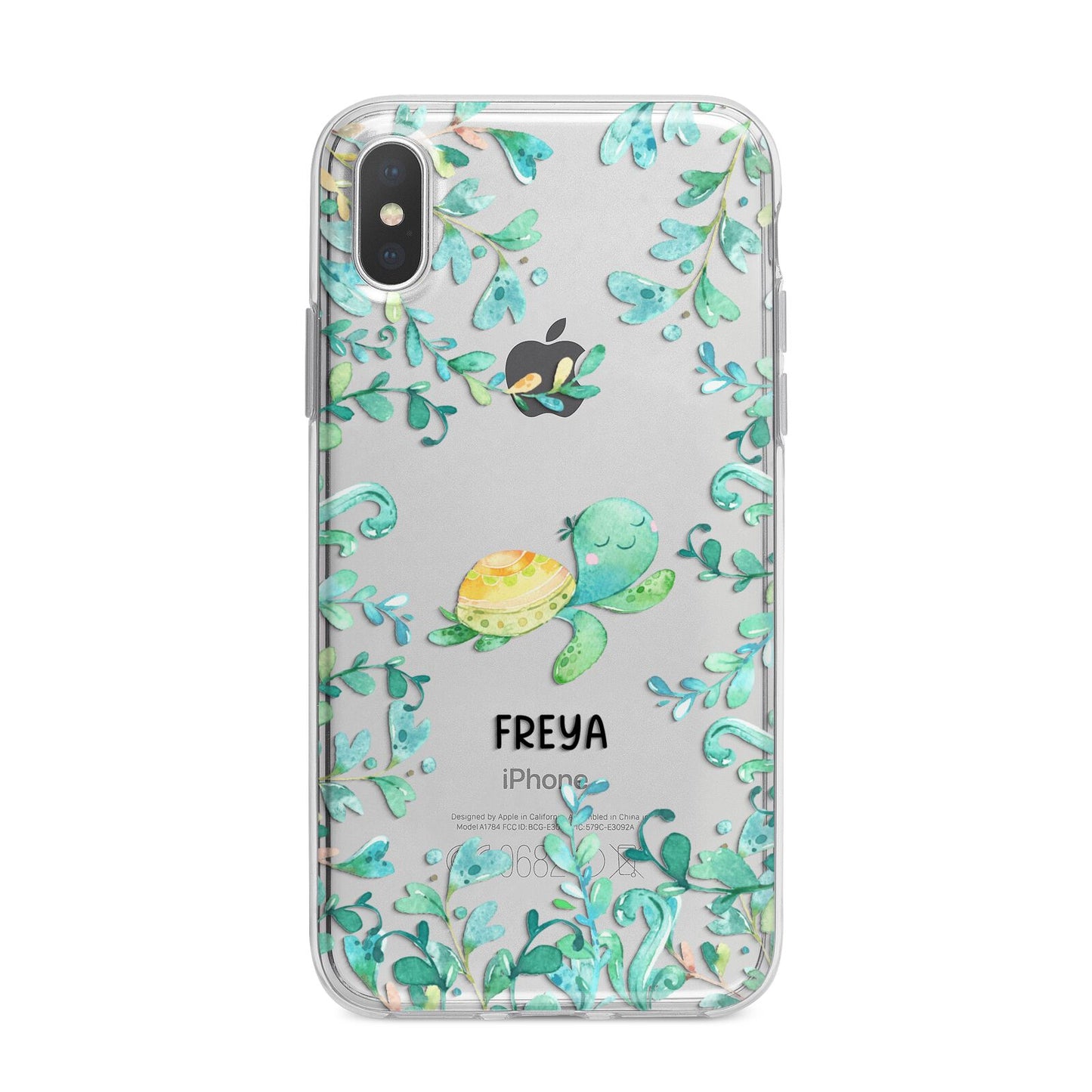 Personalised Green Turtle iPhone X Bumper Case on Silver iPhone Alternative Image 1