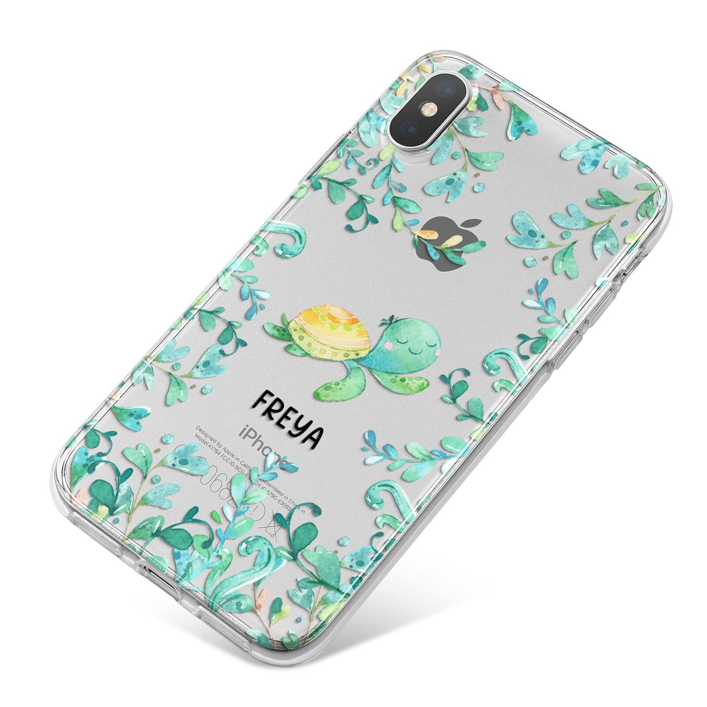 Personalised Green Turtle iPhone X Bumper Case on Silver iPhone