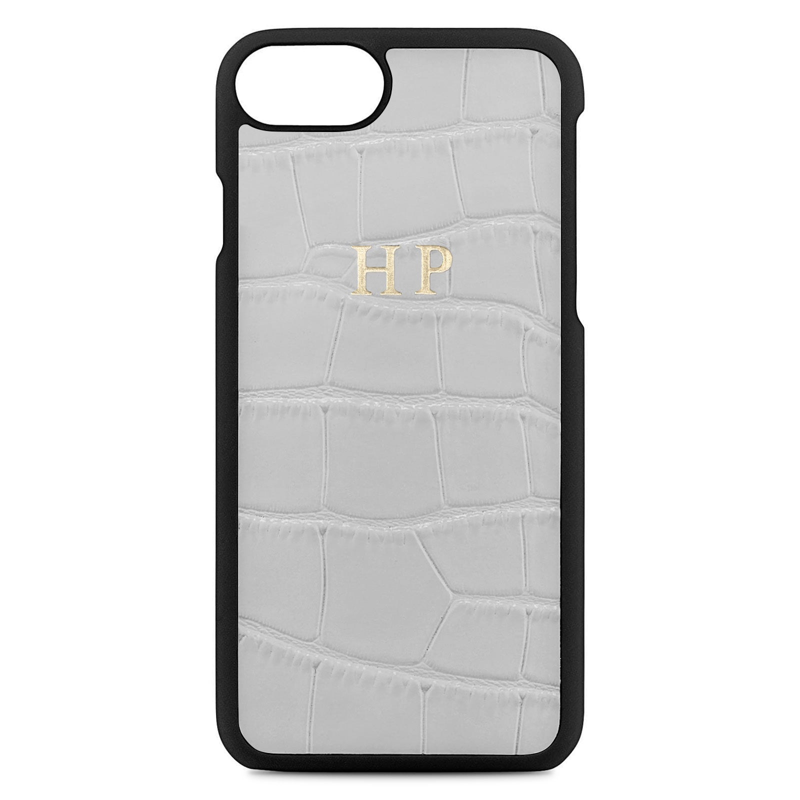 Personalised Grey Croc Leather iPhone Case