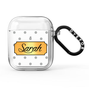 Personalised Grey Dots & Gold With Name AirPods Case