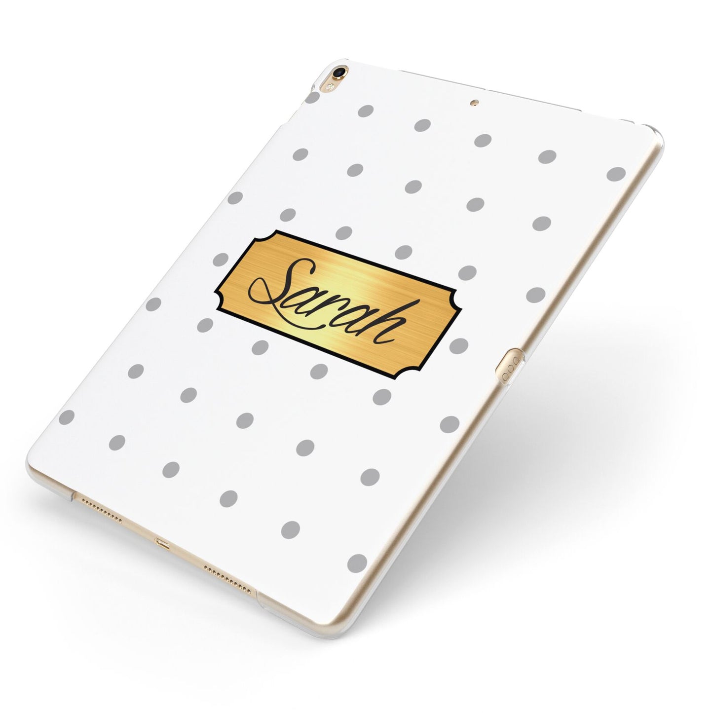 Personalised Grey Dots Gold With Name Apple iPad Case on Gold iPad Side View