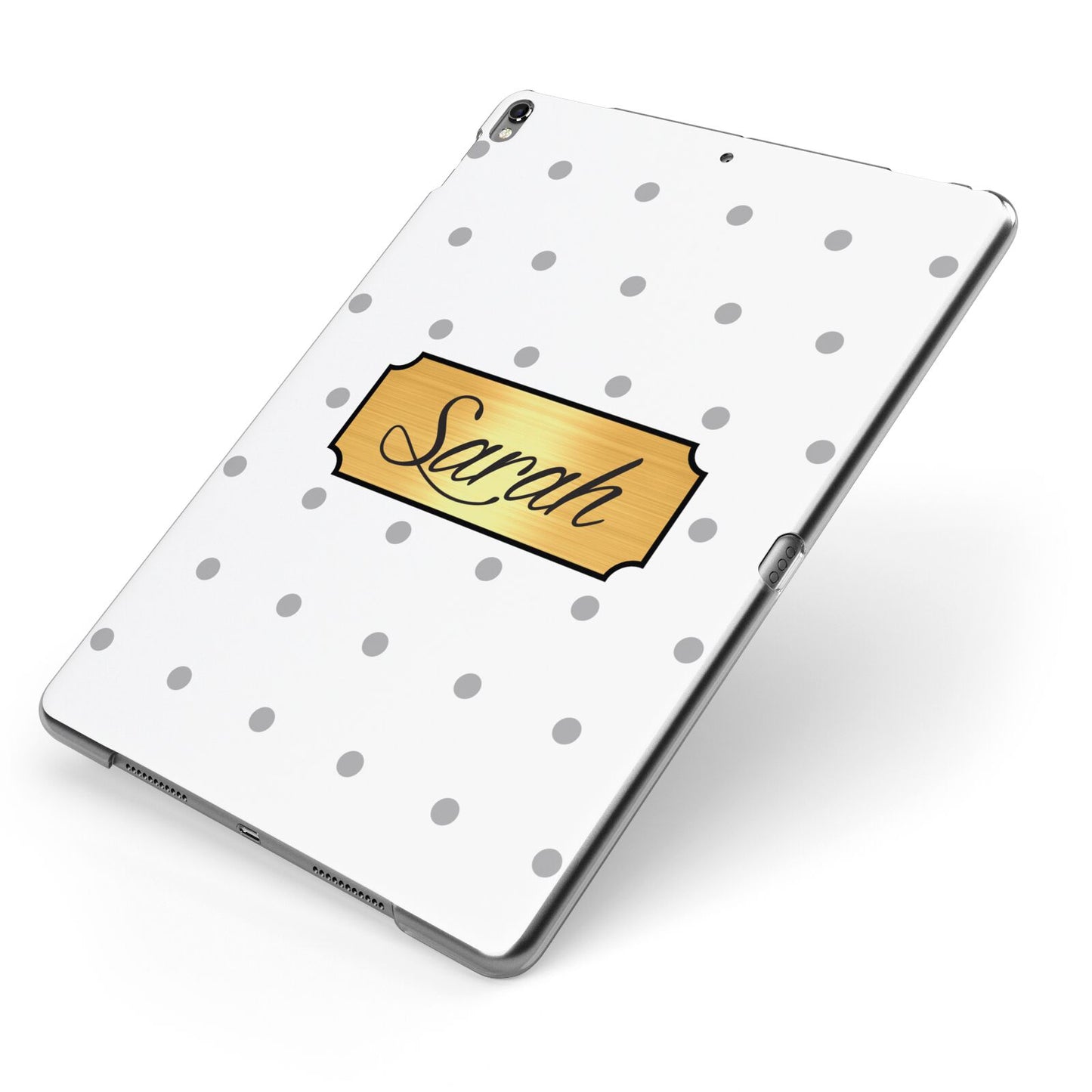 Personalised Grey Dots Gold With Name Apple iPad Case on Grey iPad Side View