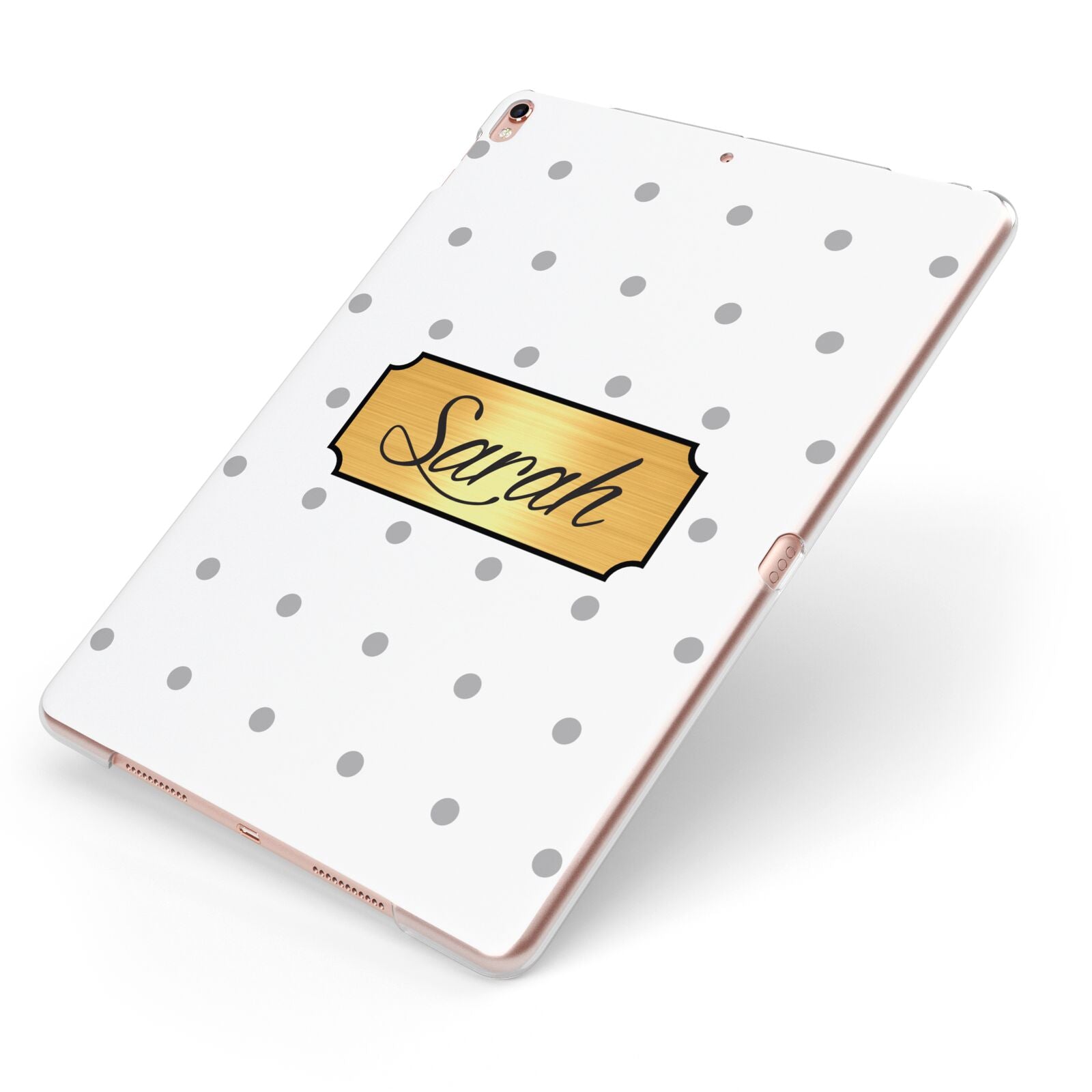 Personalised Grey Dots Gold With Name Apple iPad Case on Rose Gold iPad Side View