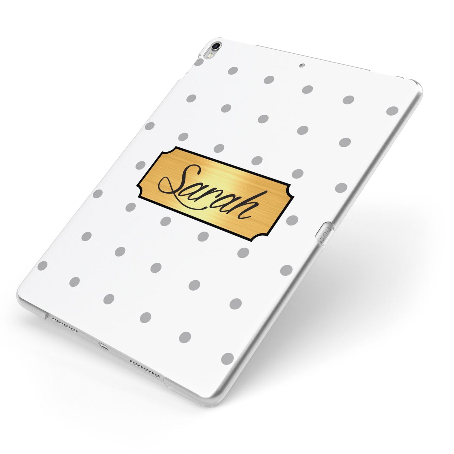 Personalised Grey Dots Gold With Name Apple iPad Case on Silver iPad Side View