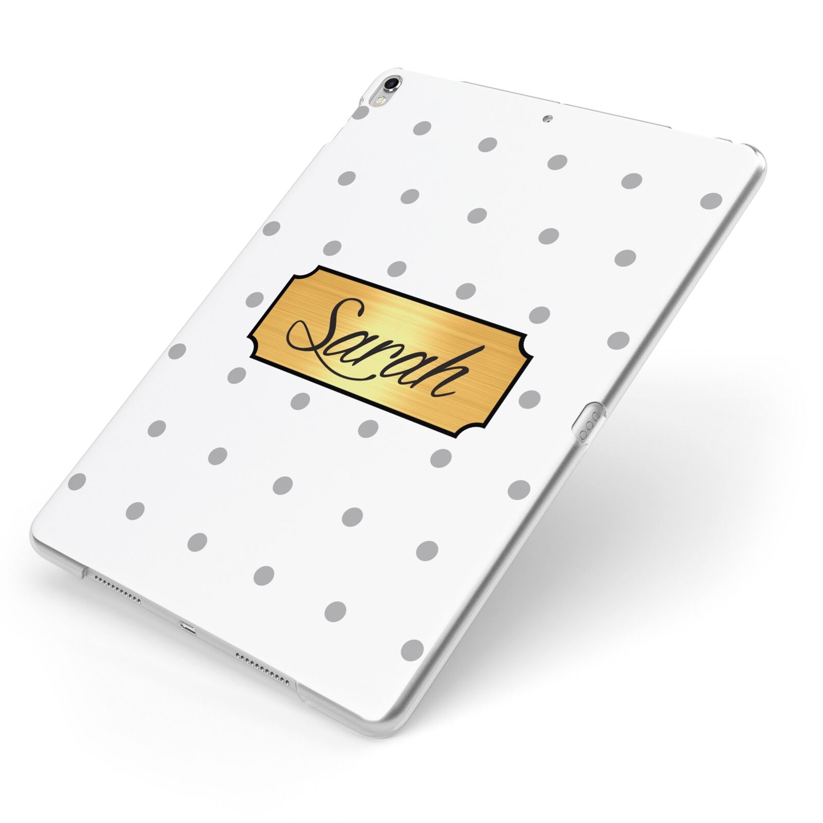 Personalised Grey Dots Gold With Name Apple iPad Case on Silver iPad Side View