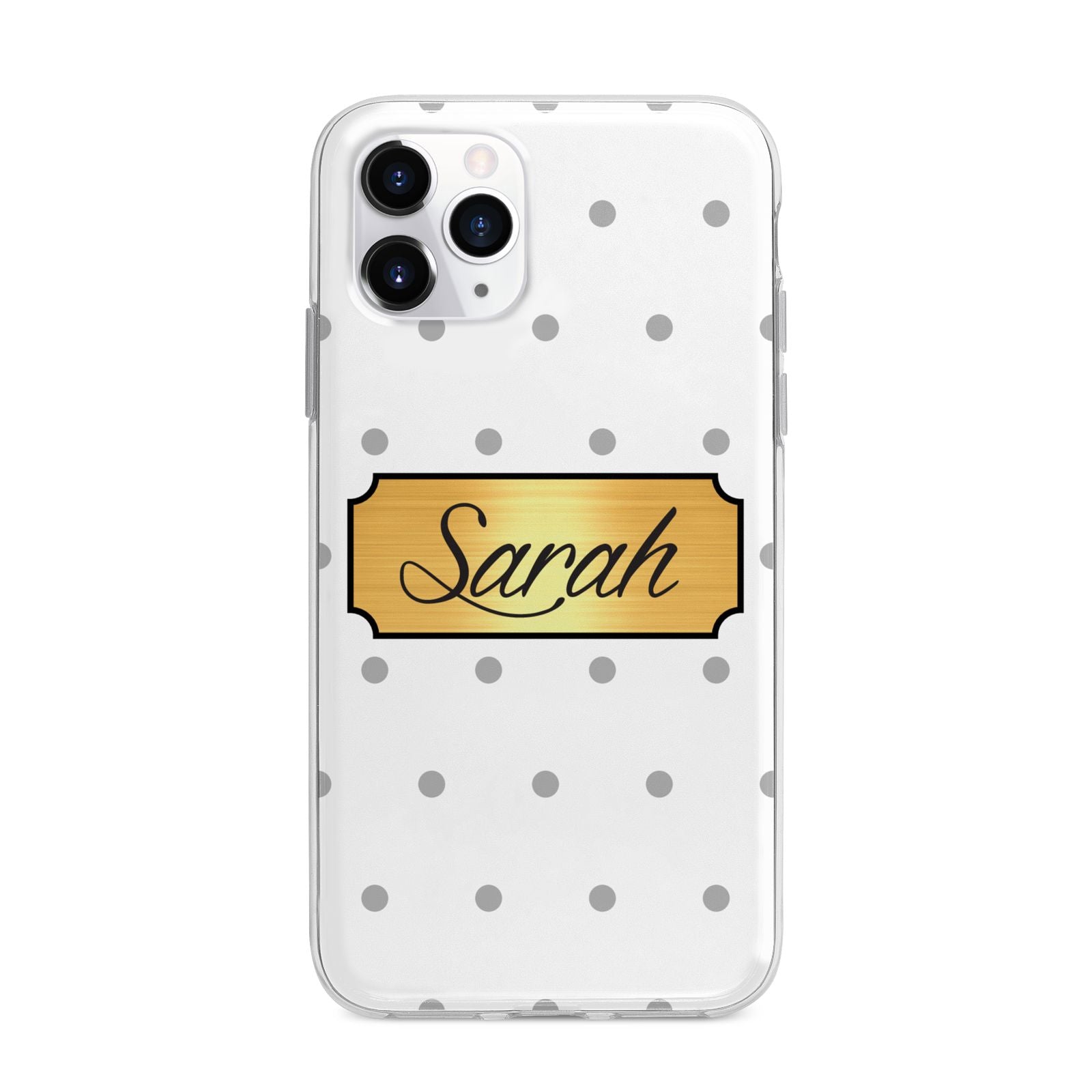 Personalised Grey Dots Gold With Name Apple iPhone 11 Pro Max in Silver with Bumper Case