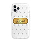 Personalised Grey Dots Gold With Name Apple iPhone 11 Pro in Silver with Bumper Case