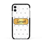 Personalised Grey Dots Gold With Name Apple iPhone 11 in White with Black Impact Case