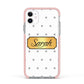 Personalised Grey Dots Gold With Name Apple iPhone 11 in White with Pink Impact Case