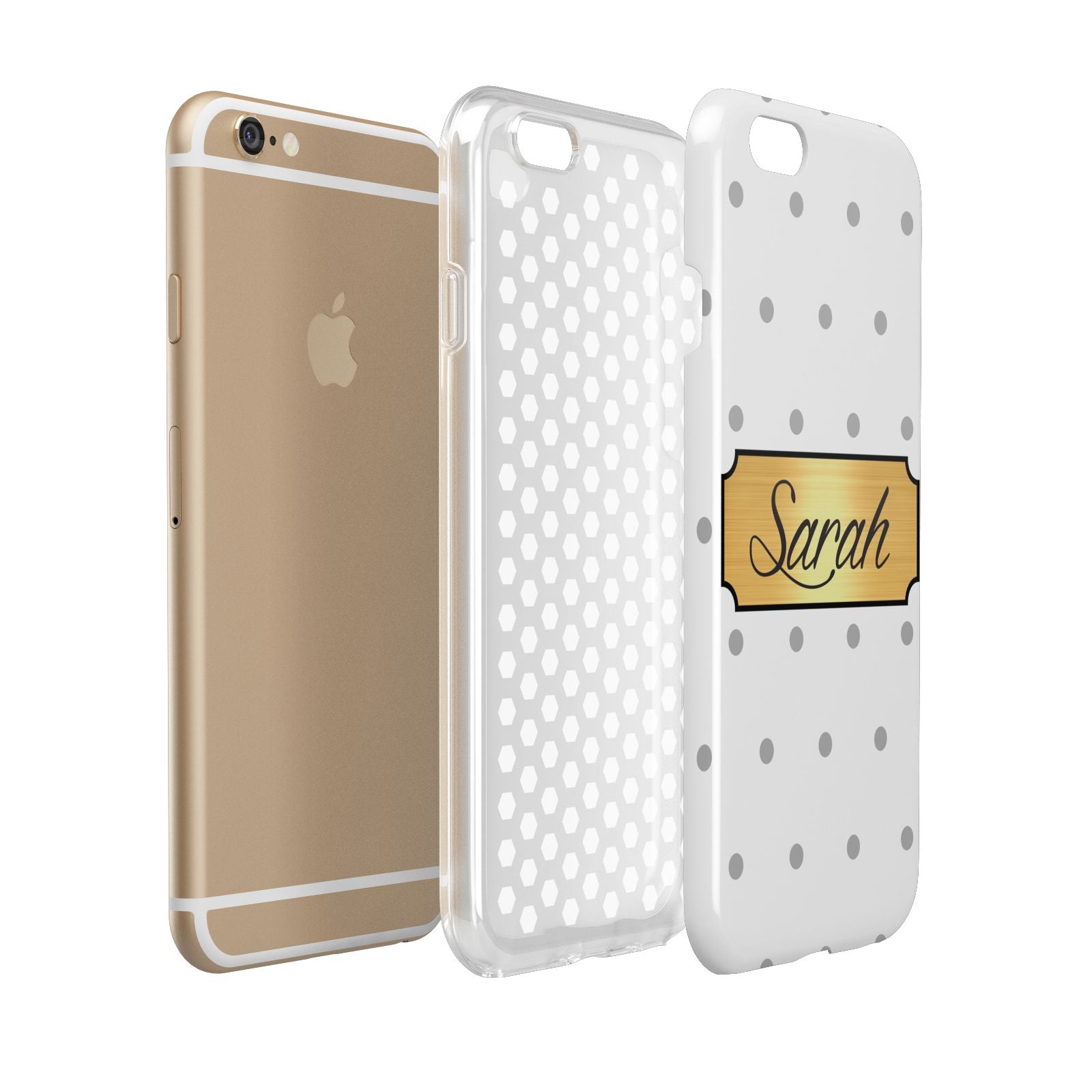 Personalised Grey Dots Gold With Name Apple iPhone 6 3D Tough Case Expanded view