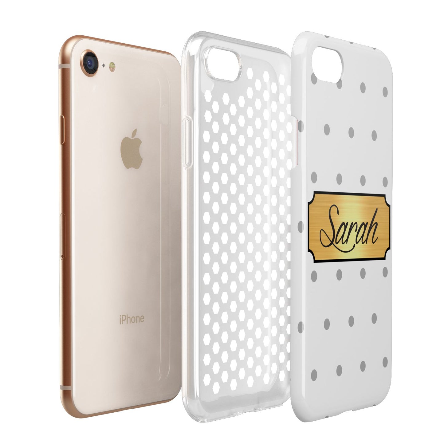 Personalised Grey Dots Gold With Name Apple iPhone 7 8 3D Tough Case Expanded View
