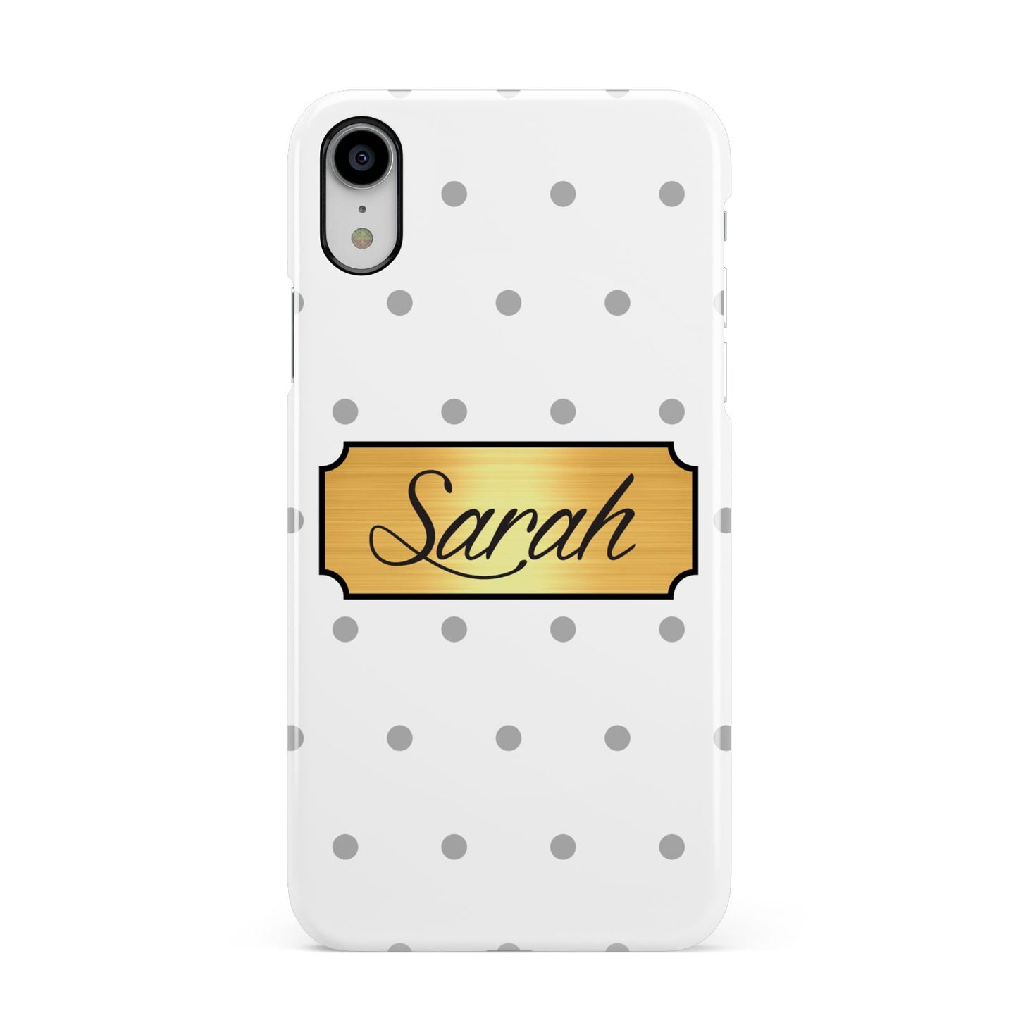 Personalised Grey Dots Gold With Name Apple iPhone XR White 3D Snap Case