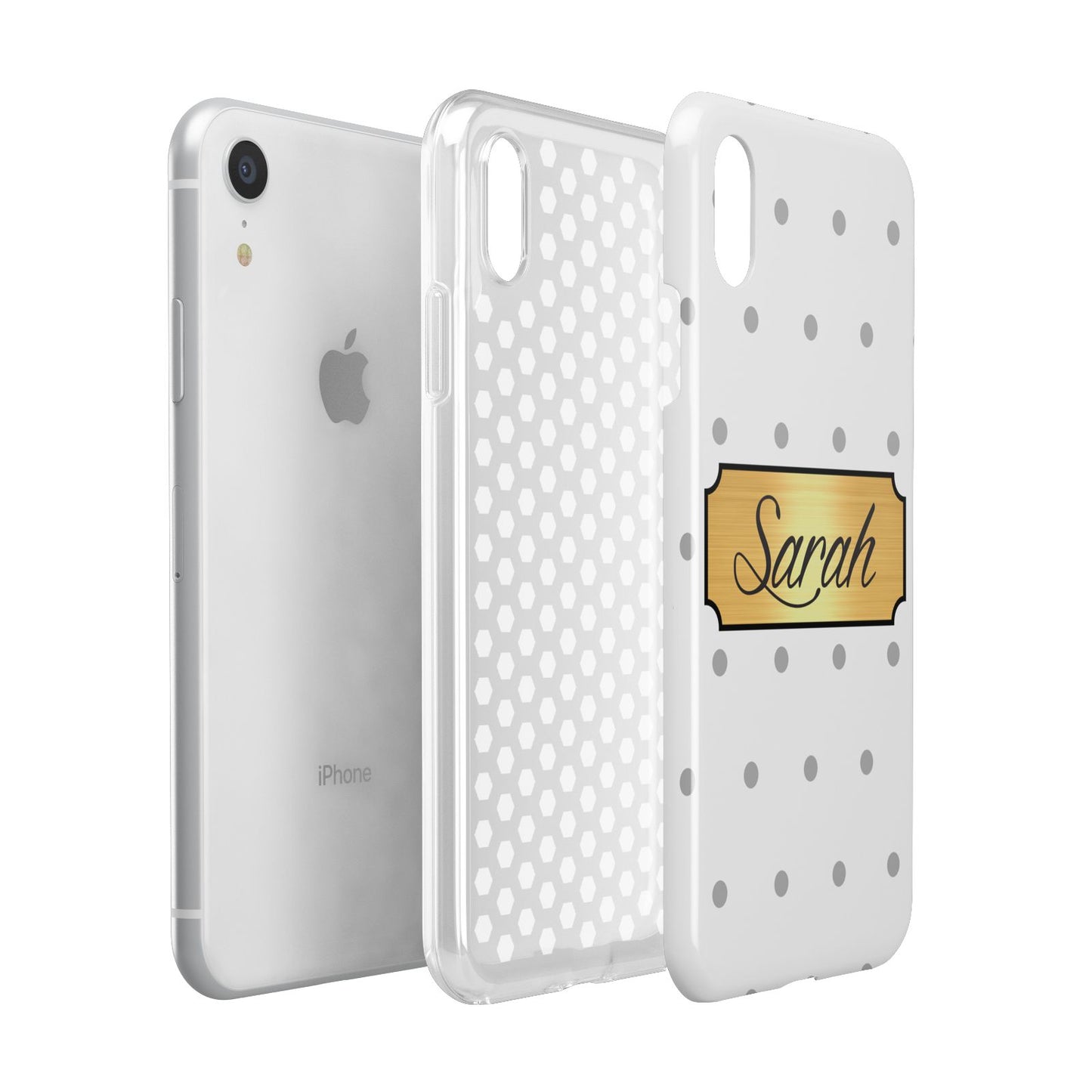 Personalised Grey Dots Gold With Name Apple iPhone XR White 3D Tough Case Expanded view