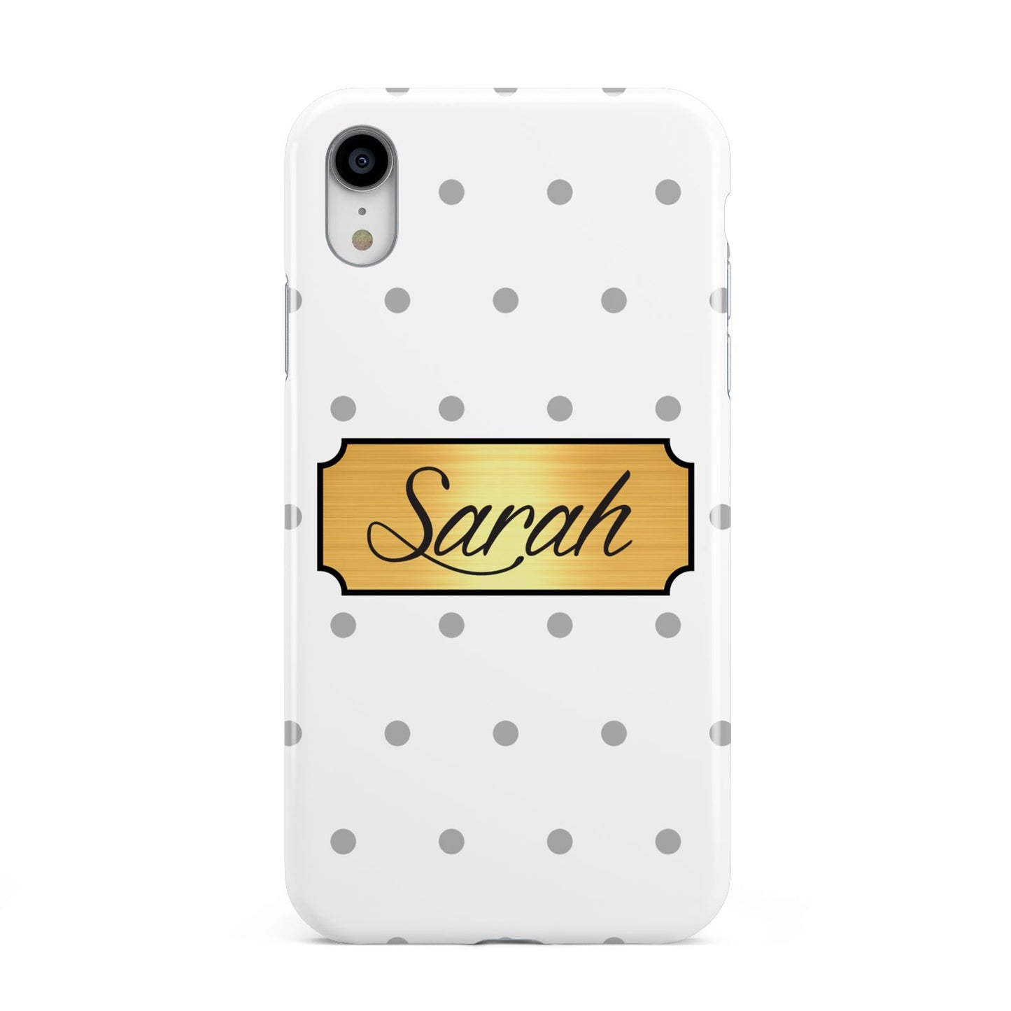 Personalised Grey Dots Gold With Name Apple iPhone XR White 3D Tough Case
