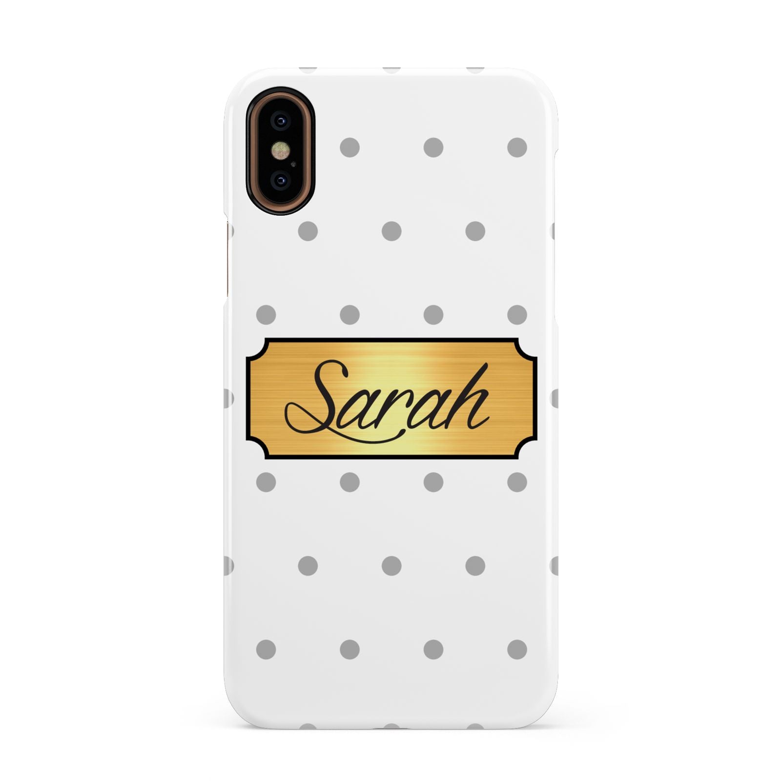 Personalised Grey Dots Gold With Name Apple iPhone XS 3D Snap Case