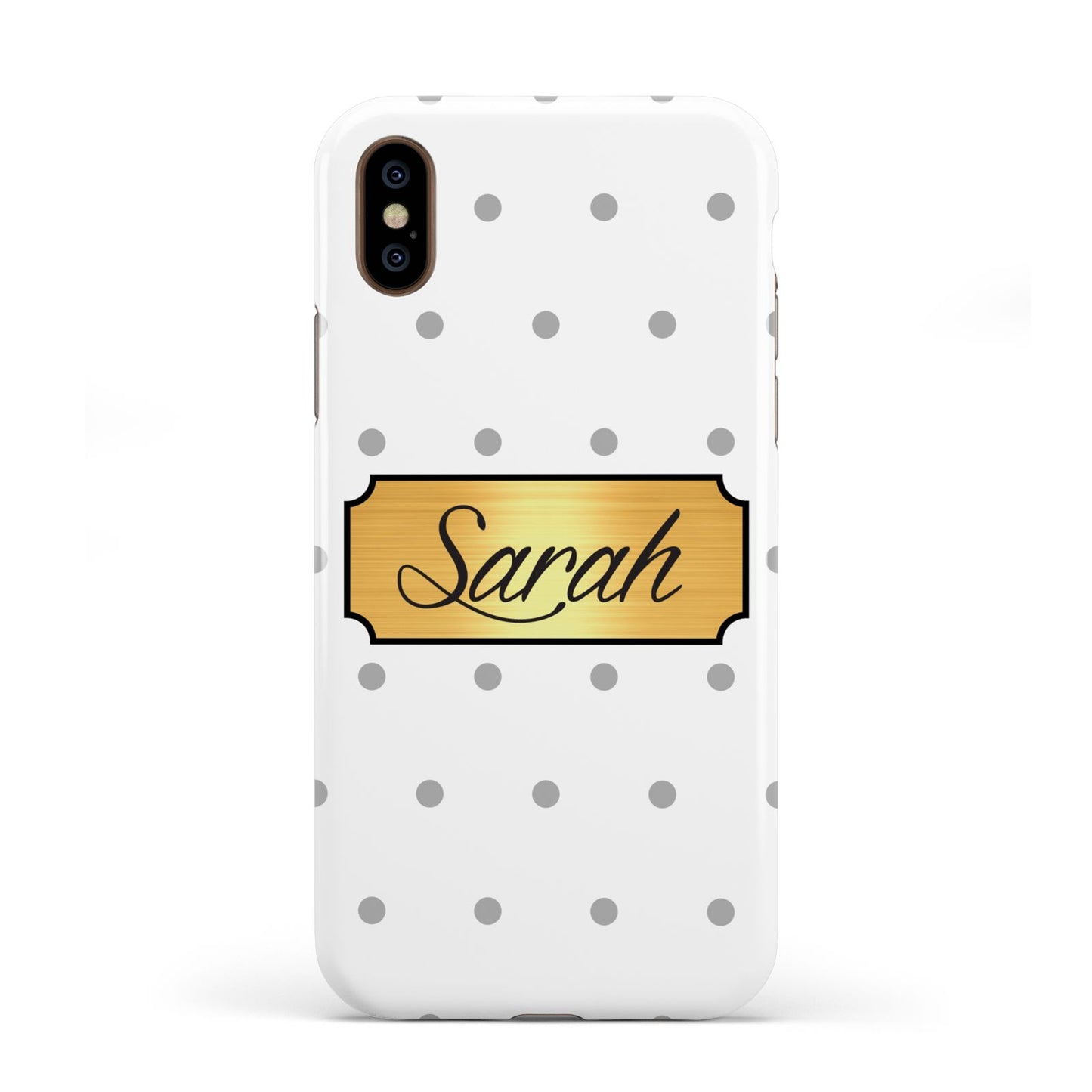 Personalised Grey Dots Gold With Name Apple iPhone XS 3D Tough
