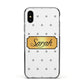 Personalised Grey Dots Gold With Name Apple iPhone Xs Impact Case Black Edge on Black Phone