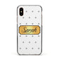 Personalised Grey Dots Gold With Name Apple iPhone Xs Impact Case Black Edge on Gold Phone