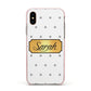 Personalised Grey Dots Gold With Name Apple iPhone Xs Impact Case Pink Edge on Gold Phone