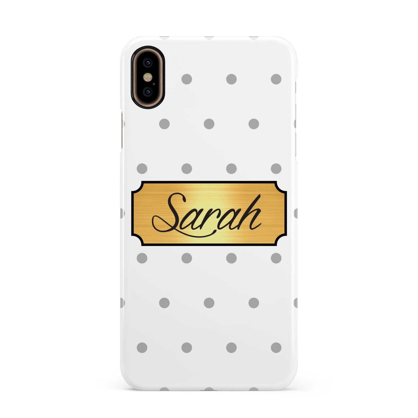 Personalised Grey Dots Gold With Name Apple iPhone Xs Max 3D Snap Case