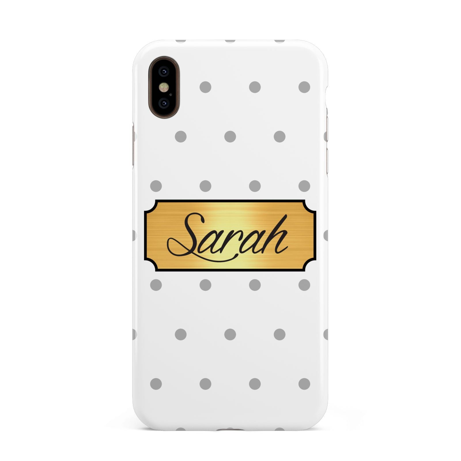 Personalised Grey Dots Gold With Name Apple iPhone Xs Max 3D Tough Case