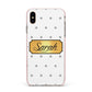 Personalised Grey Dots Gold With Name Apple iPhone Xs Max Impact Case Pink Edge on Gold Phone