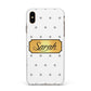 Personalised Grey Dots Gold With Name Apple iPhone Xs Max Impact Case White Edge on Gold Phone