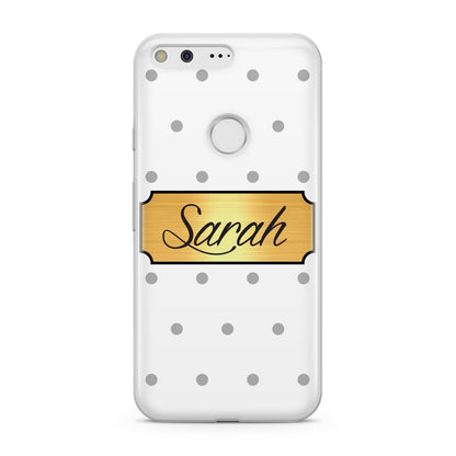 Personalised Grey Dots Gold With Name Google Pixel Case