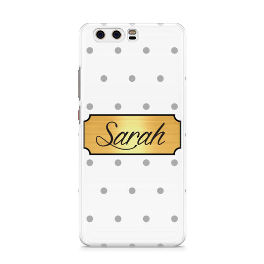 Personalised Grey Dots Gold With Name Huawei P10 Phone Case