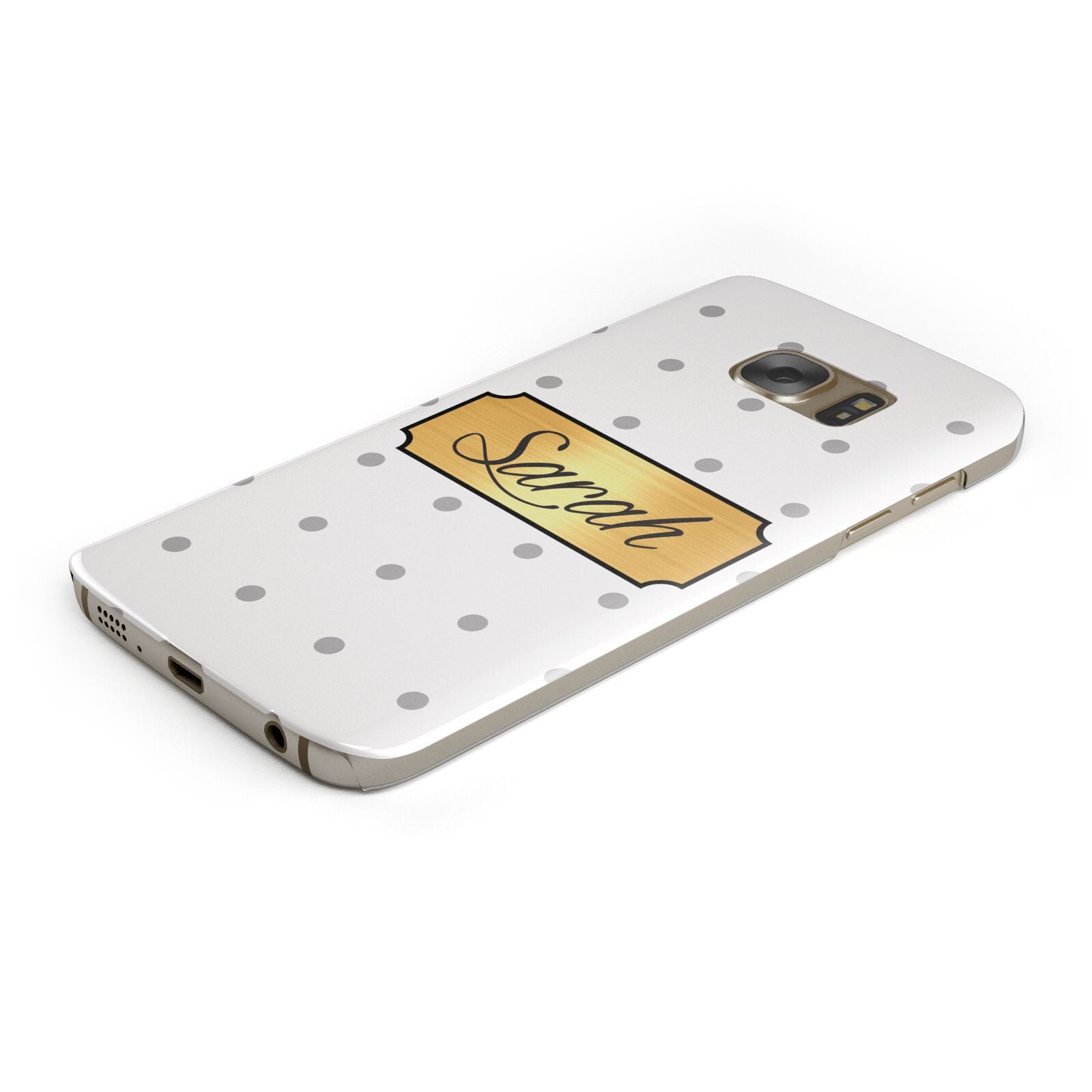 Personalised Grey Dots Gold With Name Protective Samsung Galaxy Case Angled Image
