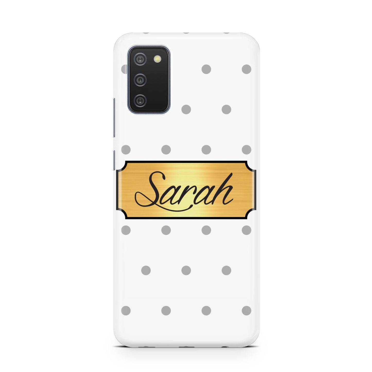 Personalised Grey Dots Gold With Name Samsung A02s Case