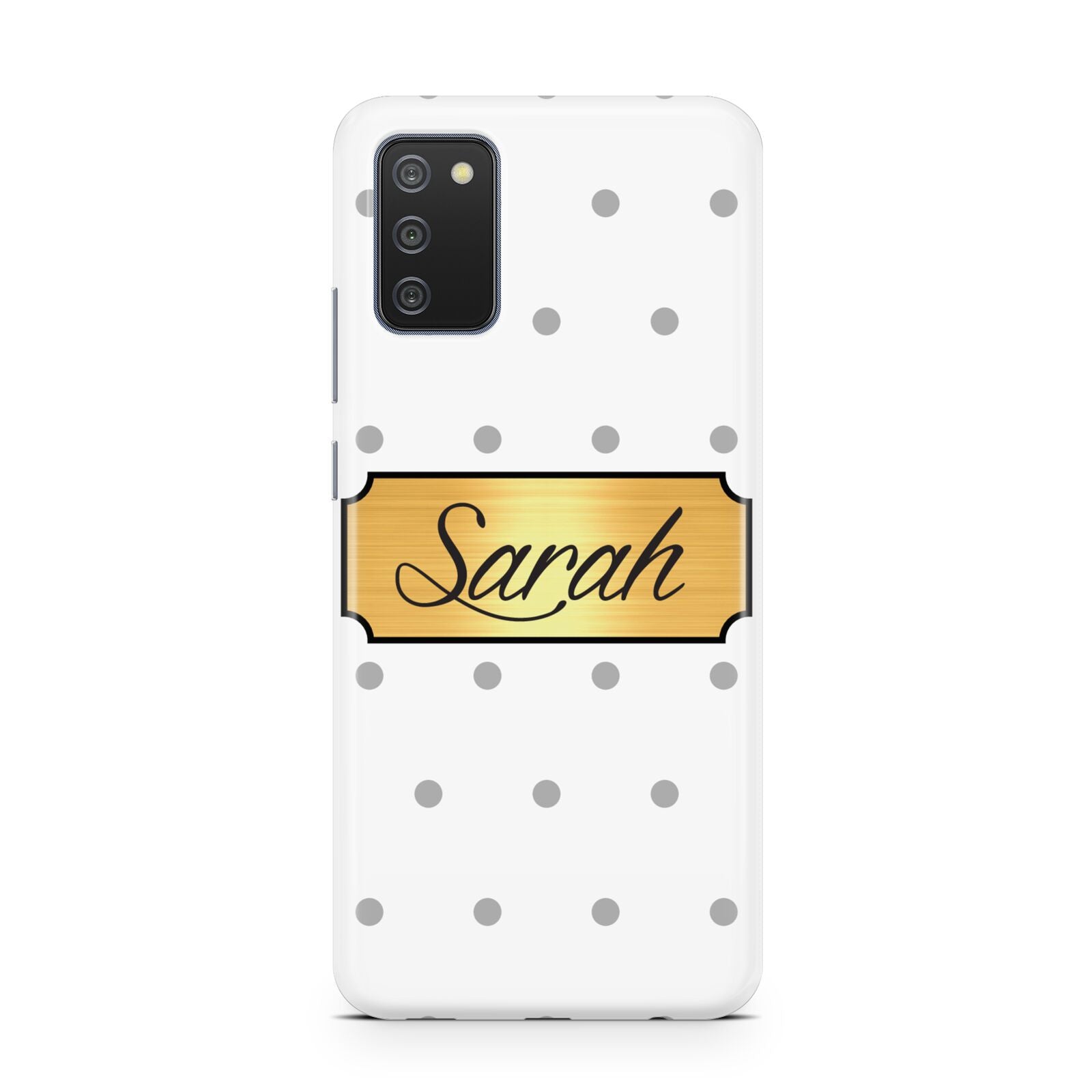 Personalised Grey Dots Gold With Name Samsung A02s Case