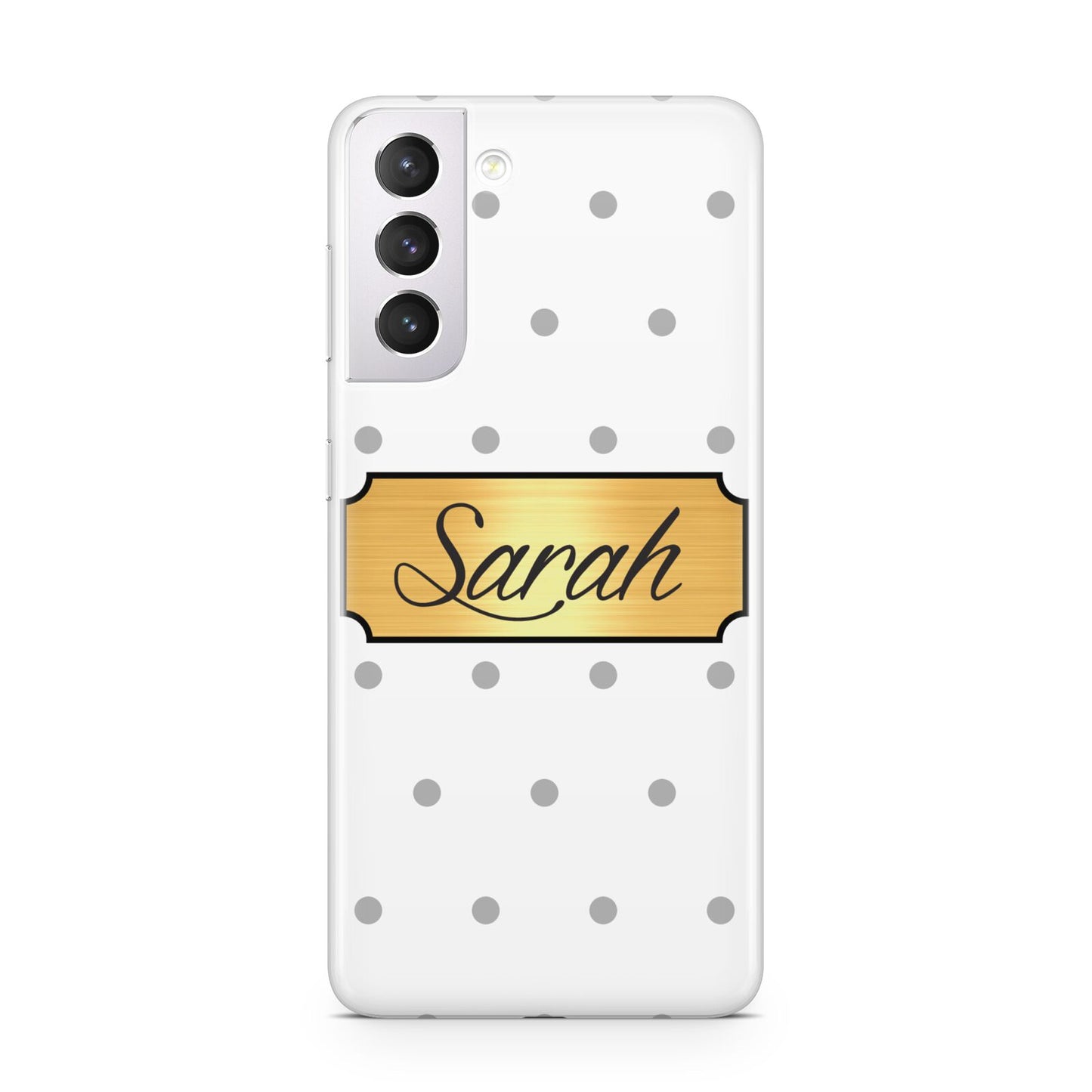 Personalised Grey Dots Gold With Name Samsung S21 Case