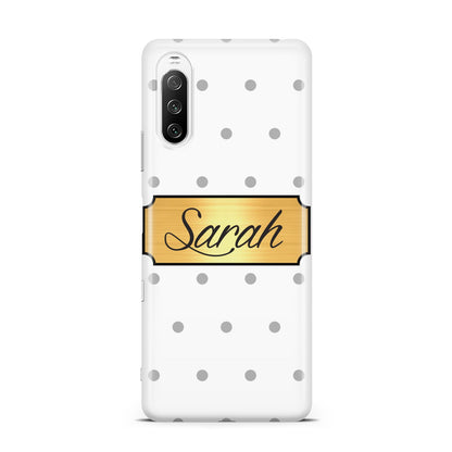 Personalised Grey Dots Gold With Name Sony Xperia 10 III Case