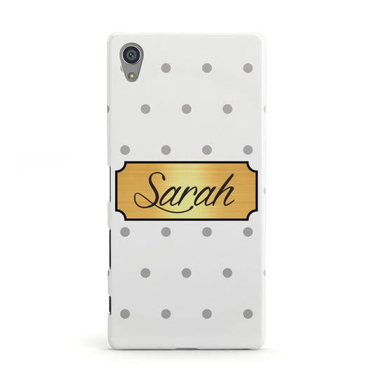 Personalised Grey Dots Gold With Name Sony Xperia Case